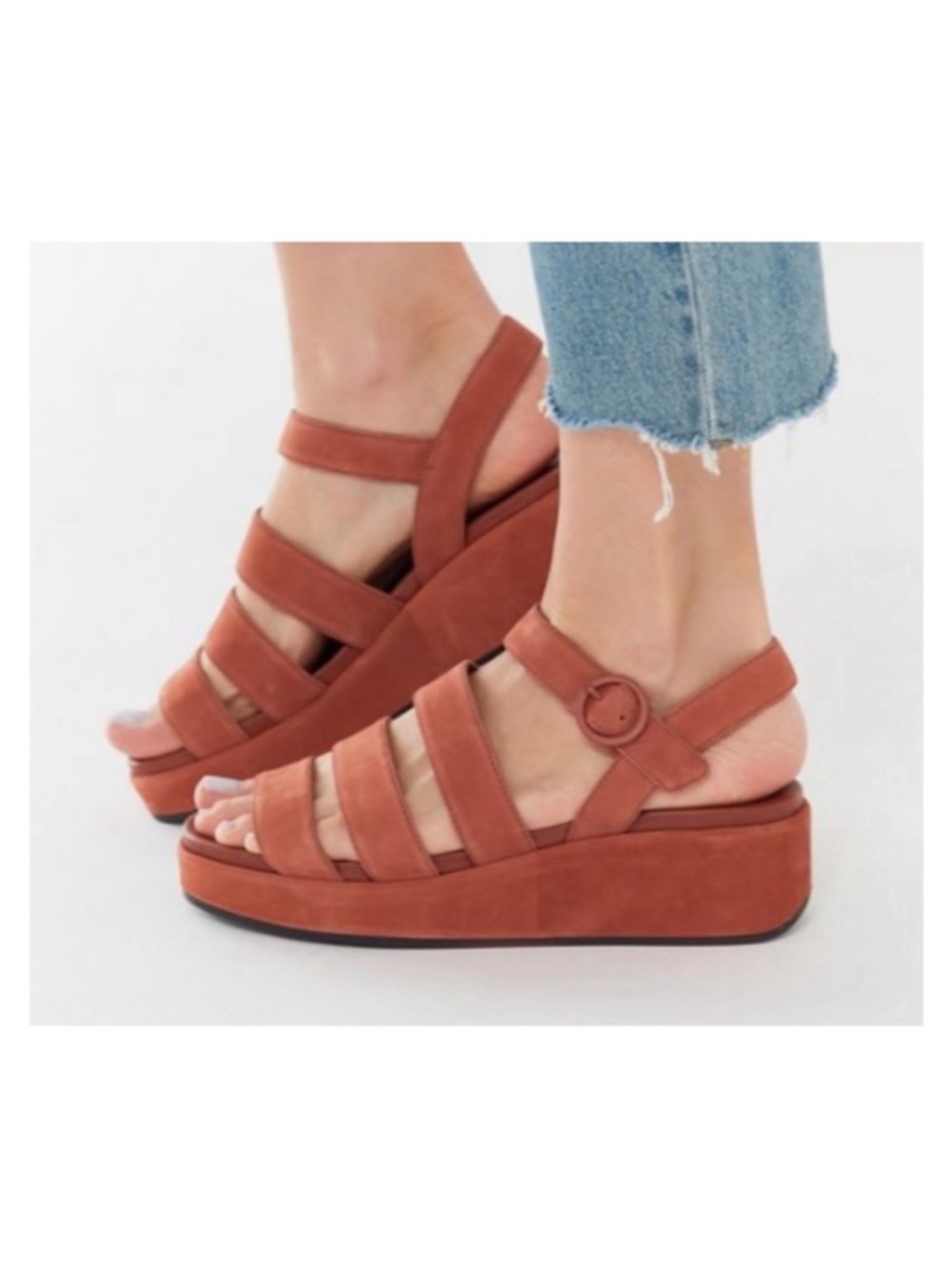 Camper Misia Suede Leather Strappy Plaform Sandal Burnt Orange Size 41/ 11